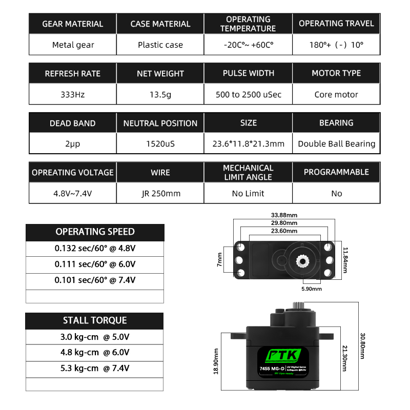 PTK 7455MG-D servo 12g Digital - Rc Hobby Model review and price